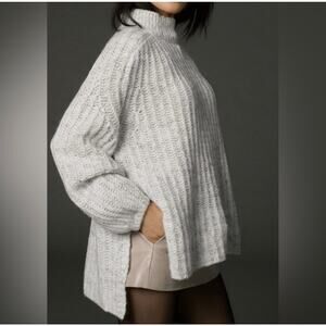 Anthropologie Chunky Light Gray Cable-Knit Turtleneck Sweater